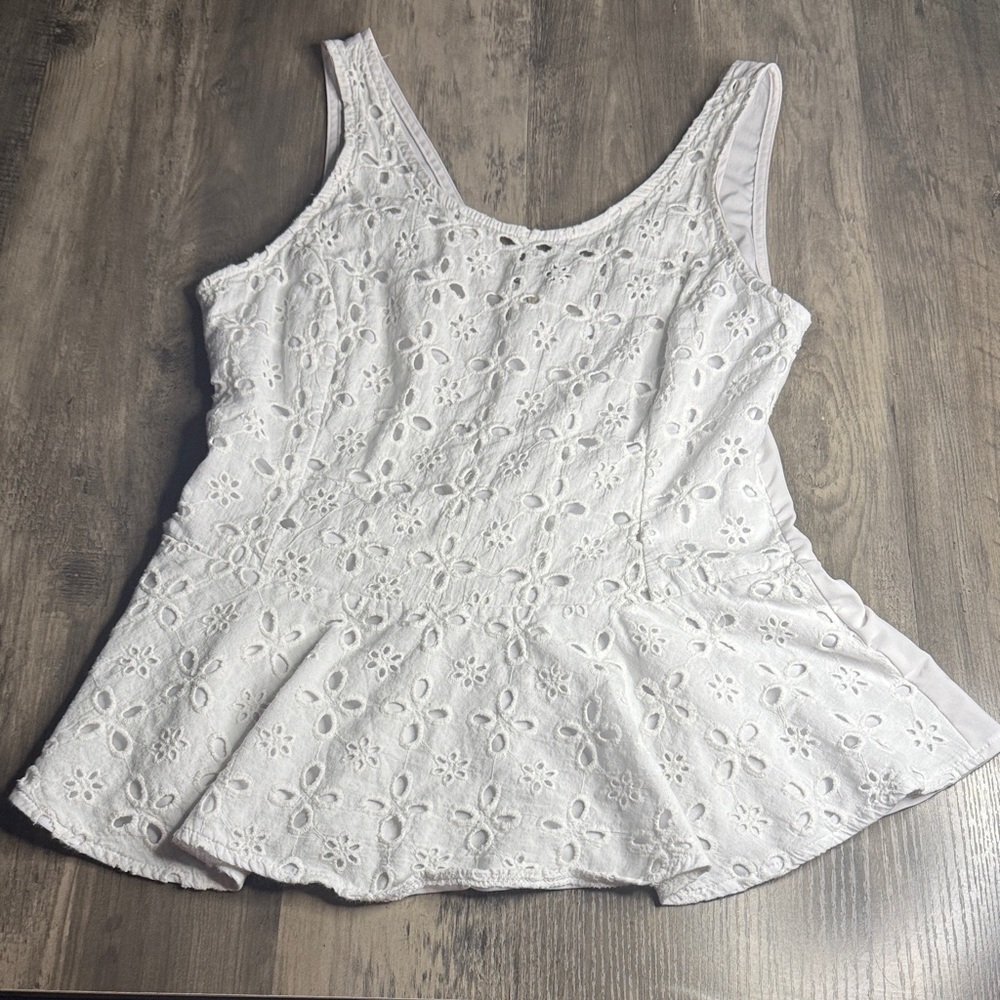 90’s Y2K White Eyelet Peplum Tank Top